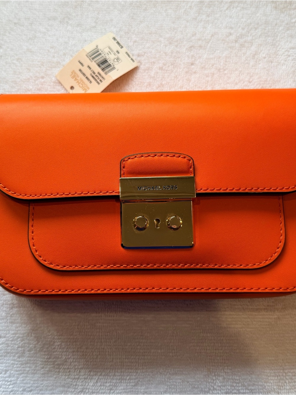 Michael Kors Orange Leather Wristlet Clutch with Gold-Tone Lock